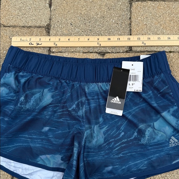 Adidas Shorts Wm Large Regular Fit 3" Blue Athletic Running Brief Drawstring - Picture 8 of 8